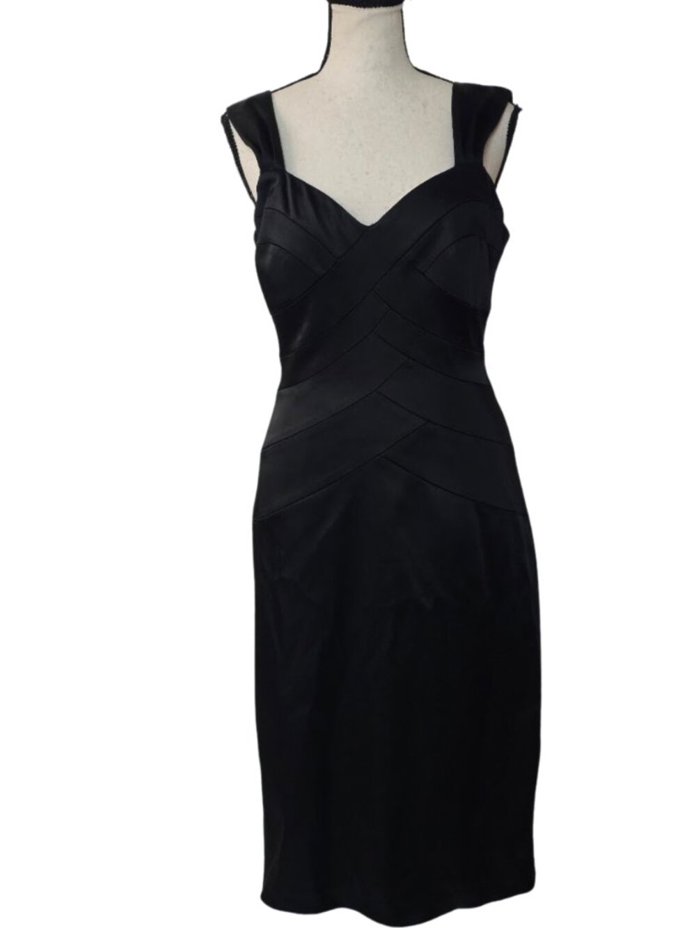 JAX Black Satin Little Black Dress Sheath Party Cocktail Size 6 EUC